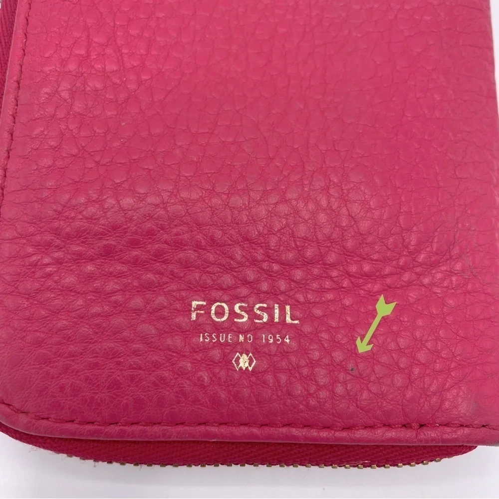 FOSSIL LEATHER Long Live Vintage coin purse/card wallet/phone case, dark pink